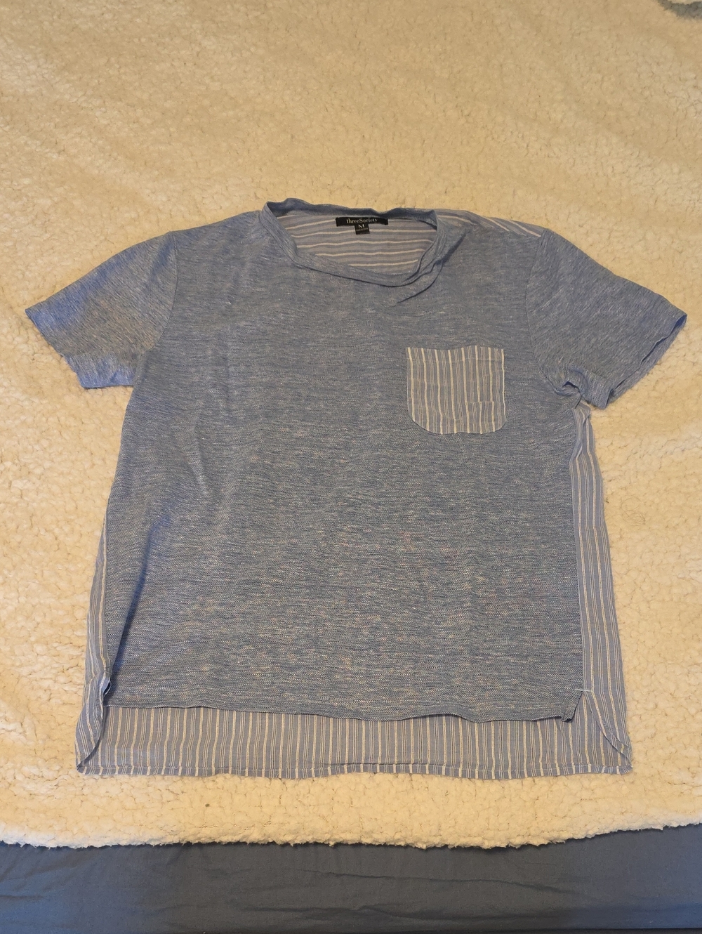 Society Light Blue Short-Sleeve Layered Tee with Striped Pocket